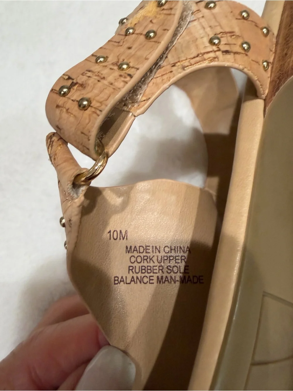 Vaneli Tan Cork T-Strap Studded Sandals Size 10